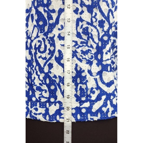 Chico's Size 0 Small White Royal‎ Blue 100% Cotton Eyelet Open Front Jacket - Picture 6 of 11